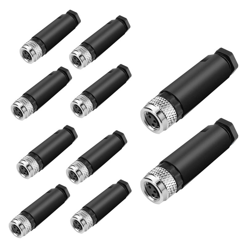 PklzNet 10 Pcs M8 3-Pin Aviation Connector Female, Industrial A Coding Field Assembly Plug 8mm IP67 Waterproof for Circular Socket Panel Sensor - Image 1